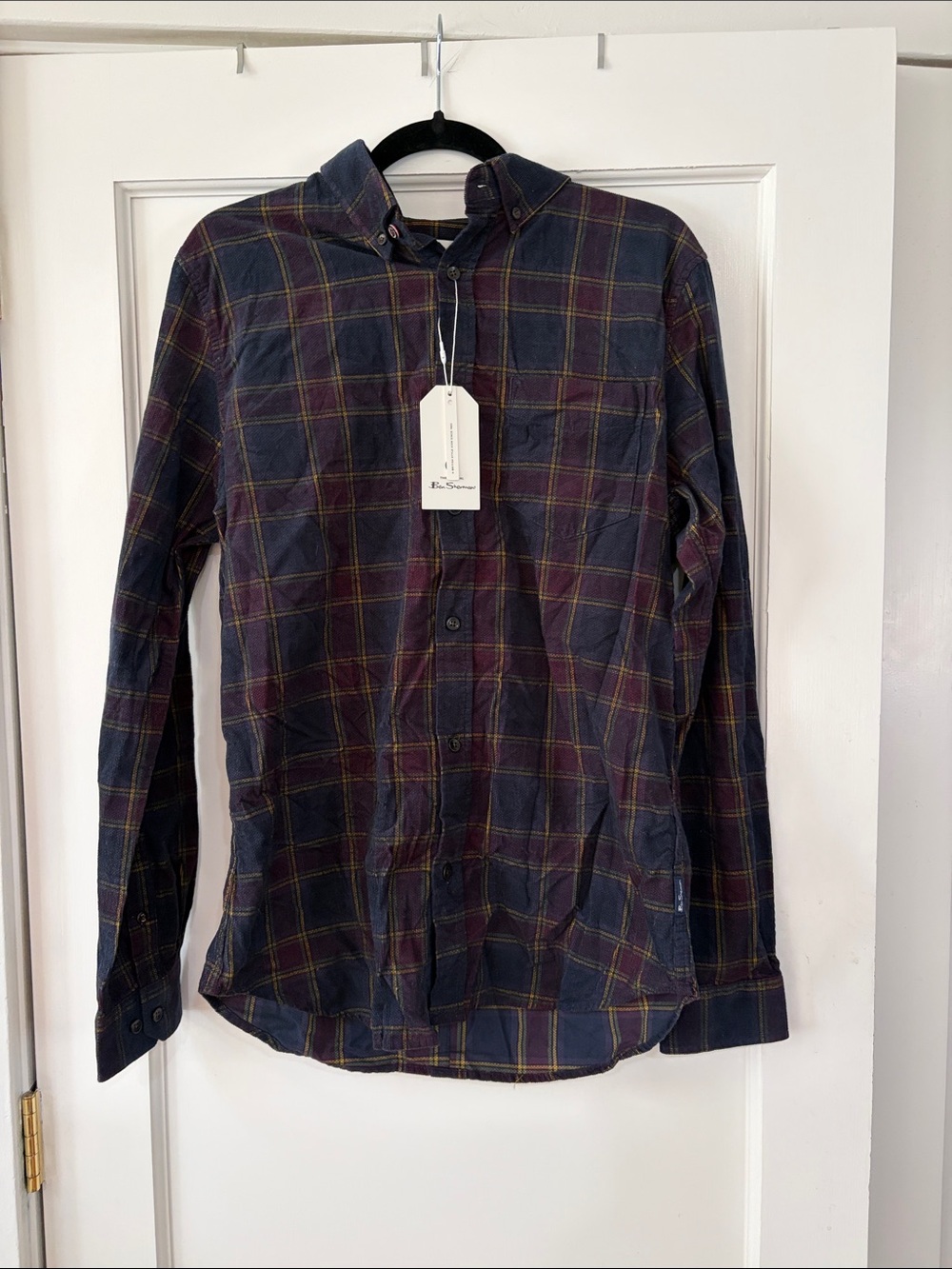 Ben Sherman Navy and Burgundy Plaid Button-Down Shirt NWT